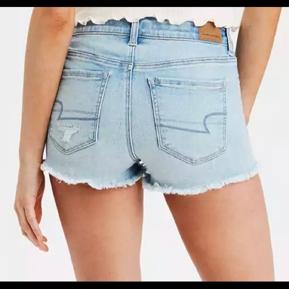 American Eagle Ne(x)t Level High-Waisted Denim Short Short with White Lace - Picture 3 of 7